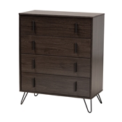 Baxton Studio Baldor Modern and Contemporary Dark Brown Finished Wood and Black Metal 4-Drawer Bedroom Chest Baxton Studio restaurant furniture, hotel furniture, commercial furniture, wholesale bedroom furniture, wholesale chest, classic chest